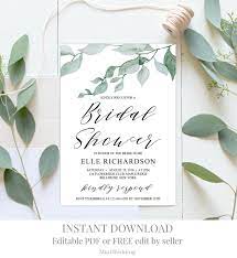 Greenery Bridal Shower Invitation Template Printable Bridal Shower Invi Bridal Shower Invitations Templates Vow Renewal Invitations Wedding Shower Invitations