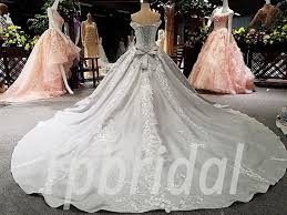 Luxury / gorgeous charming champagne wedding dresses 2021 ball gown high neck beading appliques rhinestone sequins short sleeve backless royal train wedding. Long Train Wedding Dress Grey Strapless Ball Gown Prom Dress Tpbridal
