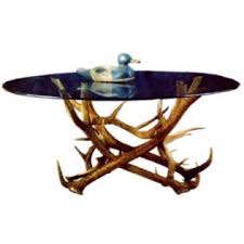Rustic walnut slab & antler coffee table. Elk Antler Coffee Table