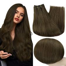 Full Shine Sew in Weft Hair Extensions 24 Inch Human Hair Weft #3 Brown  Remy Human Hair Silky Straight Human Hair Weft Extensions 105 Grams Hair ...