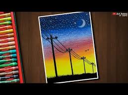 You can hold the pastel on its side to sweep across the page and create some texture. Electric Wire Line Sunset Landscape Drawing With Oil Pastels Step By Step Youtube Pastel Landscape Oil Pastel Drawings Easy Oil Pastel Landscape