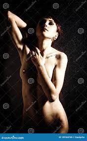 Graceful Naked Young Woman with Big Boobs and Water Droplets on a Body on a  Dark Background Stock Image - Image of background, face: 109184769