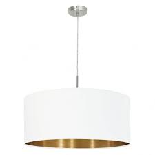 Eglo 95045 Pasteri 530mm White Drum Shade Pendant With Gold Lining Ideas4lighting Sku24402i4l
