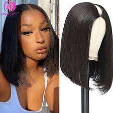 Short V Part Bob Wigs Women Short Human Hair Wigs No Glue U Part Wig  Brazilian