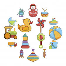 Conjunto de iconos de juguetes para niños, estilo de dibujos ...