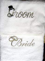 Bride Groom Wedding Embroidered Bath Towels By Letsdecorateonline 56 00 Embroidered Towels Embroidery Shop Wedding Embroidery