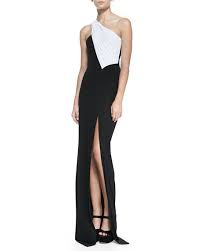 one shoulder colorblock jersey gown