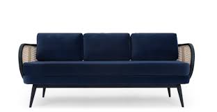 À la maison convertible, un canapé convertible est en plus un canapé confort que l'on peut déplier rapidement et facilement pour le convertir en lit et gagner de la place. Canape 3 Places Design Velours Bleu Ardoise Cannage De Rotin Nv Gallery Kingsley Nv Gallery