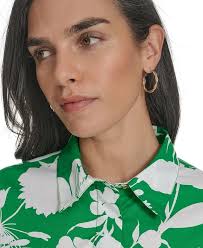 Calvin Klein Women's Cotton Floral-Print Belted Shirtdress