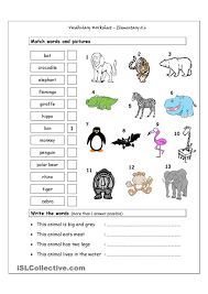 Reading the story, counting pictures up to 10, tracing the names of the pictures, and coloring some pages in the story books. Vocabulary Matching Worksheet Elementary 2 6 Wild Animals Vocabulary Worksheets Animal Worksheets Animals Wild