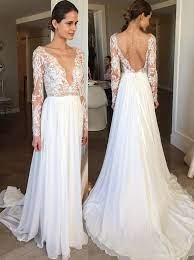 Chic Wedding Gowns With Train Long Sleeves Fashion V Neck Wedding Dresses With Bead Wedding Dress Chiffon Lace Wedding Dress With Sleeves V Neck Wedding Dress