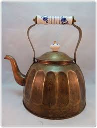 Bakir Caydanlik Kettle Kalay Pirinc Ve Porselen Sapli Cizgili Kettle Caydanlik Bakir