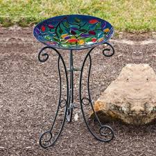 Evergreen Night Sky Foliage Glass Birdbath With Stand 2gb240 The Home Depot In 2020 Bird Bath Bird Bath Garden Patio Garden