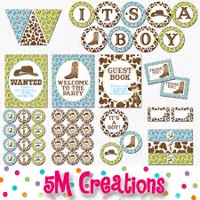 There are many baby shower themes that will suit this color scheme, however on this page i will guide you step by step how to use this color scheme in your party. Cowboy Baby Shower Printable Decorations Green Western Party Instant Download 5m Creations Blog