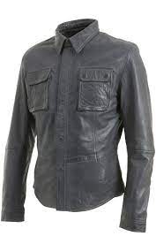 Mens Grey Leather Shirt Jacket Fits Like A Shirt But Wear As A Jacket Press Button Fastening And Chest Pocket Leather Jacket Leather Jacket Men Leather Shirt