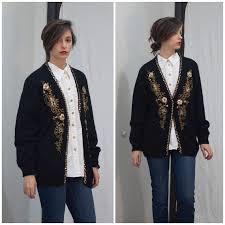 Black And Gold Cardigan Your Place To Buy And Sell All Things Handmade Oversized Cardigan Black Cardigan Black Knit