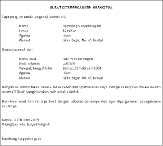 Jan 26, 2021 · contoh surat izin orang tua yang baik dan benar surat izin januari 26, 2021 18:54 jika pada artikel sebelumnya kita telah membahas tentang contoh surat pemberitahuan kegiatan resmi , maka pada artikel kali ini kita akan membahas mengenai contoh surat izin orang tua. Contoh Surat Izin Orang Tua Untuk Kerja Nusagates