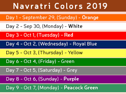Navratri Colors In 2019 Navratri 9 Days Colours Navratri Navratri 9 Colours