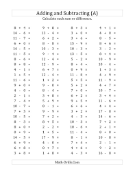 The 100 Horizontal Addition Subtraction Questions Facts 0 To 9 Math Fact Worksheets Addition And Subtraction Worksheets Kindergarten Subtraction Worksheets