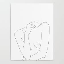 To draw a female body, start by sketching out a wire frame of the torso, arms, and legs to get a basic sense of the person's proportions. Woman S Body Line Drawing Cecily Poster By Thecolourstudy Society6 Line Drawing Line Art Drawings Face Line Drawing