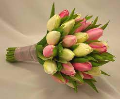 Brides ivory artificial silk tulip wedding bouquet. Tulip Bouquet Bridal