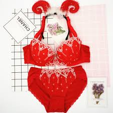 日系大码36D大胸34E圣诞新年礼物90D大红色本命年内衣套装