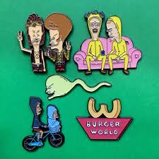 Black Beavis And Butthead Beavis And Butthead 5 Pin Set Kolorspun Battle Jacket Black Metal Pin