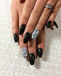 Black Acrylic Nails With Gems Black Acrylic Nails Acrylic Nails Nails
