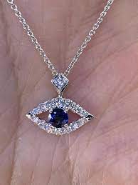 Evil Eye Necklace Evil Eye Sapphire Necklace White Gold Evil Eye Diamond Necklace Evil Eye Pendan Evil Eye Necklace Diamond Evil Eye 18k White Gold Chain