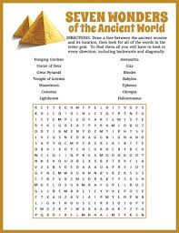 They're equally good for kids learning how to spell, for adults wanting to stimulate their mind, or for senior citizens looking to keep their minds sharp. Seven Wonders Of The Ancient World Word Search Puzzle