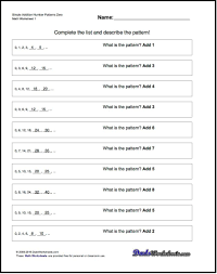 The Number Pattern Worksheets On This Page A Great Practice For Math Tests Your Students Will Encounter In Th Number Patterns Math Patterns Math Facts Addition