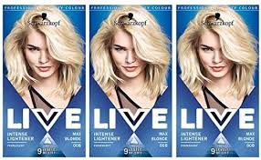 Will live colour xxl platinum blonde work on my hair?!!? Schwarzkopf Live Intense Lightener Permanent Colour With Anti Yellowing 3x 00b Max Blonde Amazon Co Uk Beauty