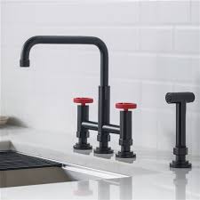 Check spelling or type a new query. Kraus Urbix Industrial 2 Handle Deck Mount Bridge Kitchen Faucet Matte Black Red Kpf 3125mbrd Rona