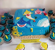 2nd Birthday Baby Shark Buttercream Cake Baby Shark Cake And Cupcakes Shark Birthday Cakes Shark Cake Bunny Birthday