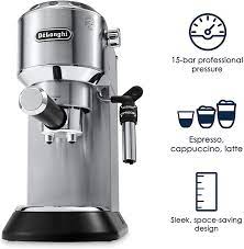Traditional milk frother for hot water and steamenjoy rich coffee creations with the delonghi dedica espresso and cappuccino machine. De Longhi Ec685m Dedica Deluxe Delonghi Ec685bk Parent Superautomatic Espresso Machine 1 Silver Stainless Steel Amazon De Home Kitchen