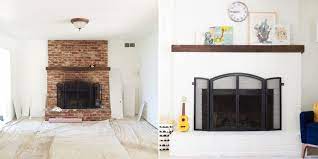 White painted brick fireplace wall. How To Paint A Brick Fireplace Diy From Lovely Indeed