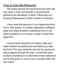 The modern language association mla published clear guidelines for the citation of both. Macbeth Essay Prompt With How To Cite Shakespeare In Mla Instructions