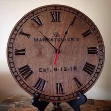 Family Name Est Clock Carved Engraved Personalized Clock Wedding Gift Anniversary Gift Home Decor Wal Kitchen Wall Clocks Engraved Clock Reclaimed Wood Design