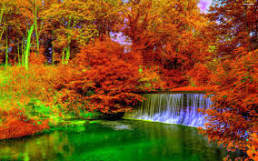 عکس منظره آبشار در جنگل پاییزی autumn waterfall wallpaper