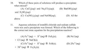 Solved 10 Which Of These Pairs Of Solutions Will Produce Chegg Com