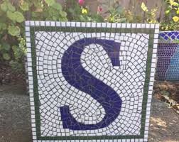 Monogram Mosaic Glass Tile Custom Designed Garden Stepping Stone Mosaic Art Stained Glass Mosaic Mosaic Stepping Stones