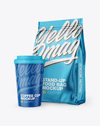 Download Metallic Stand Up Bag With Coffee Cup Mockup In Bag Sack Mockups On Yellow Images Object Mockups PSD Mockup Templates
