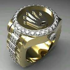 Men's rolex style cluster diamond ring 14k yellow gold 0.65 ctw round dia size 9. Rolex Ring Mens Gold Rings Mens Jewelry Rings For Men