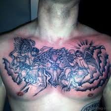 Incorporate a modern design into your skin with a geometric chest tattoo. 86 Graceful Angel Tattoos For Chest
