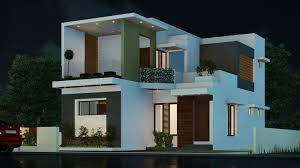 Two floors villa exterior design with biophilic elements, entrance pathway and landscape. Kerala Home Designs And Construction Spade Builders Designers