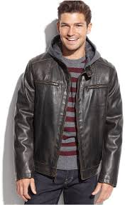 225 Dark Brown Leather Bomber Jacket Tommy Hilfiger Hooded Faux Leather Fa Brown Leather Bomber Jacket Mens Leather Bomber Jacket Faux Leather Bomber Jacket