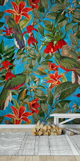 Wallpaper With Birds And Flowers For Walls Tropical Birds In Flower Jungle Wallpaper Jungle Wall Mural Vintage Wallpaper Mural