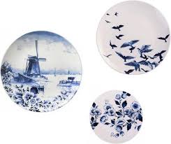 wandborden set van 3 delfts blauw sierbord molen vogels bloemen vt wonen wandborden blauwe borden wonen