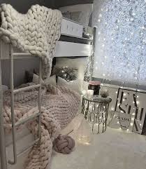 Girls Bunk Beds Hygge Cosy Fairy Lights Pink Cream Blankets College Bedroom Decor College Dorm Room Decor Dorm Room Designs