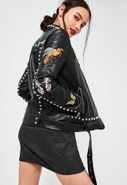 Missguided Perfecto En Simili Cuir Noir A Ecussons Leather Jacket Girl High Fashion Street Style Coats Jackets Women